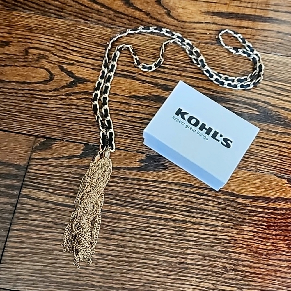 Gold Leather Chain Necklace, Tassels